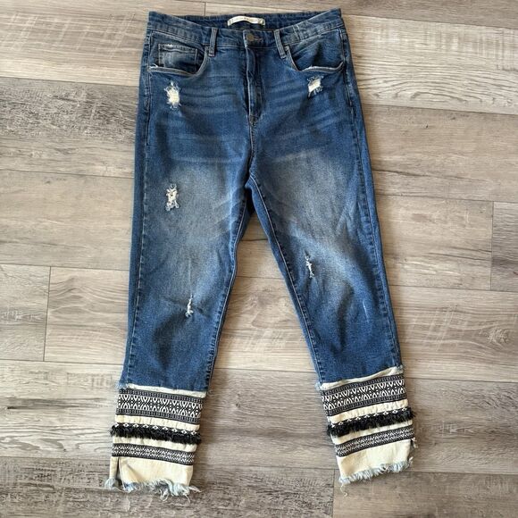 Anthropologie Chelsea & Violet Women’s Cropped Jeans Embroidered Hem  Size 31 - Picture 2 of 7